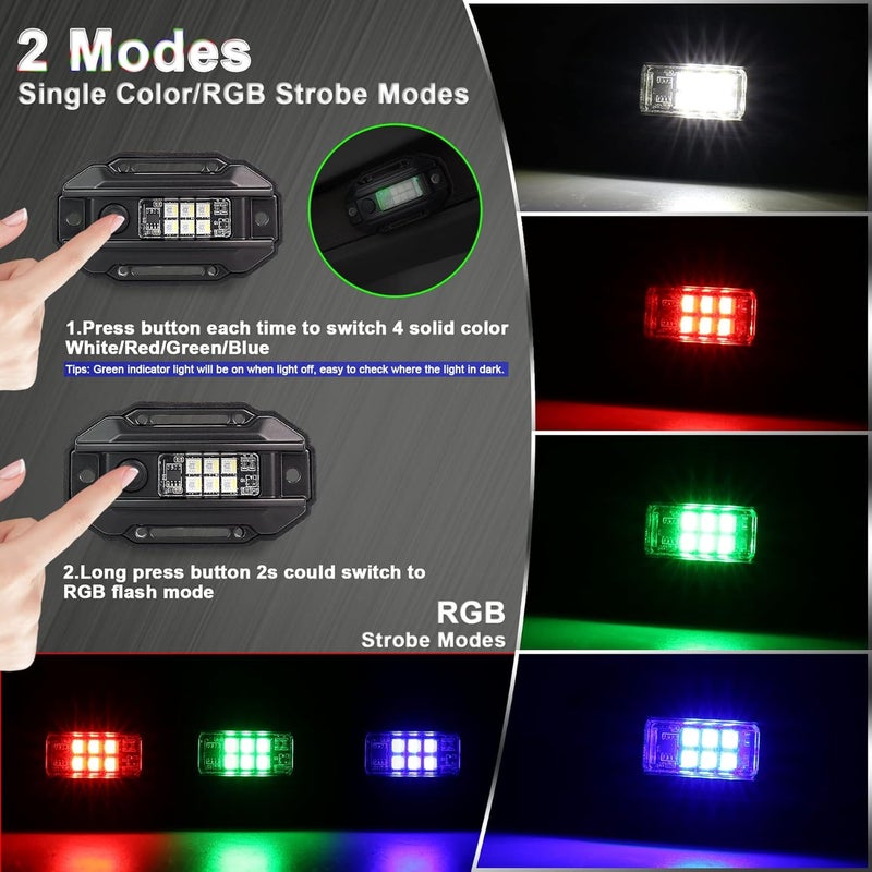POVTOR Universal RGB Strobe Roll Bar Mount Car LED Interior Light - UTV ATV Polaris RZR Can Am Truck - White/Red/Green/Blue - Image 2